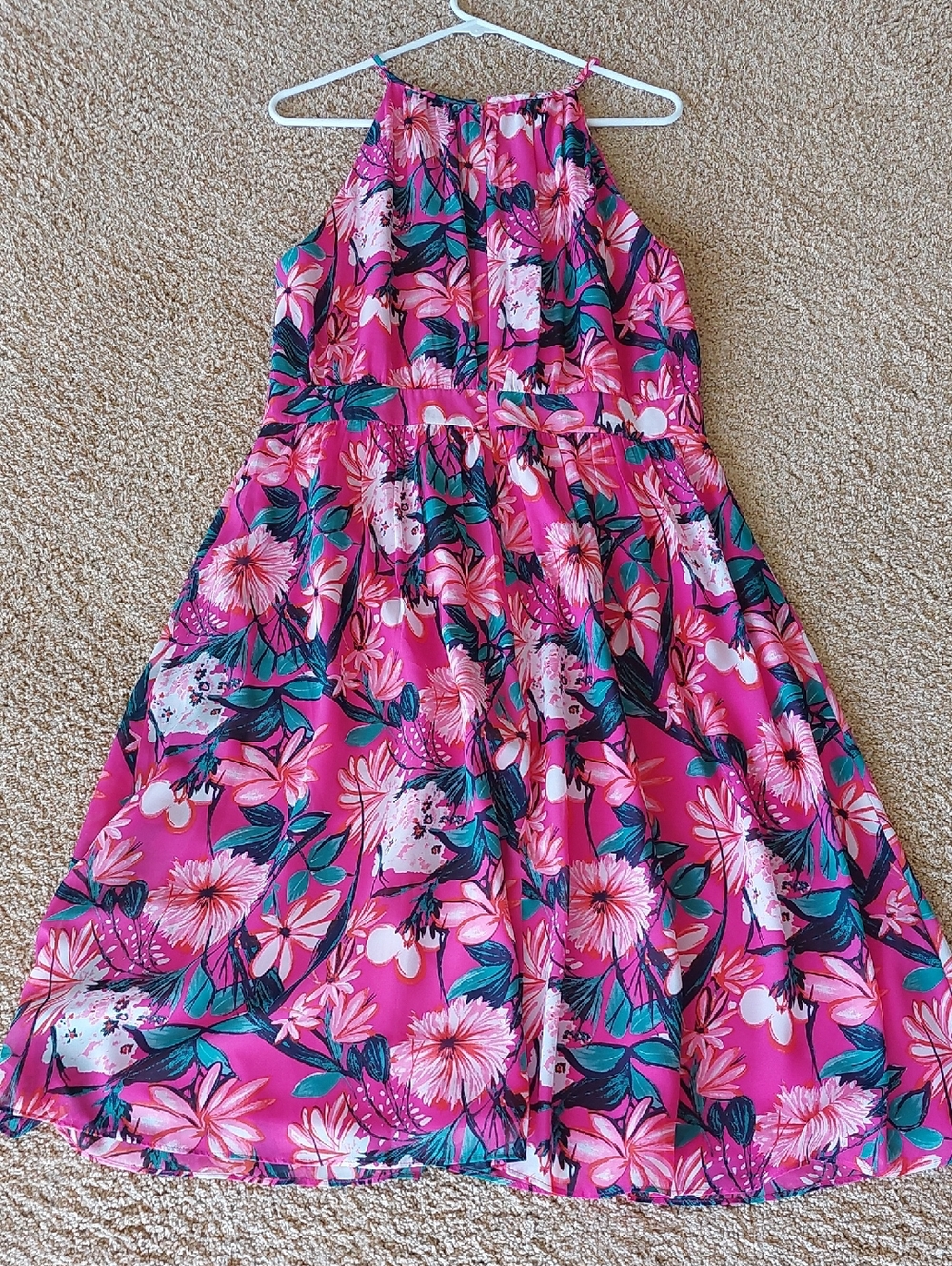 Ann Taylor Factory Hot Pink Dress with Teal/White Flower Accents